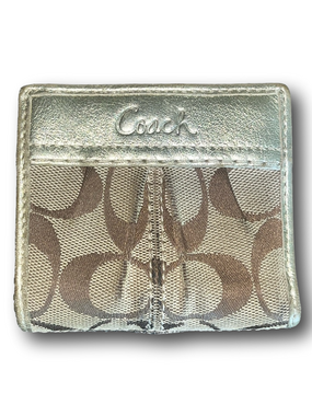 Coach Brown Signature Canvas Bifold Wallet with Metallic Gold Trim